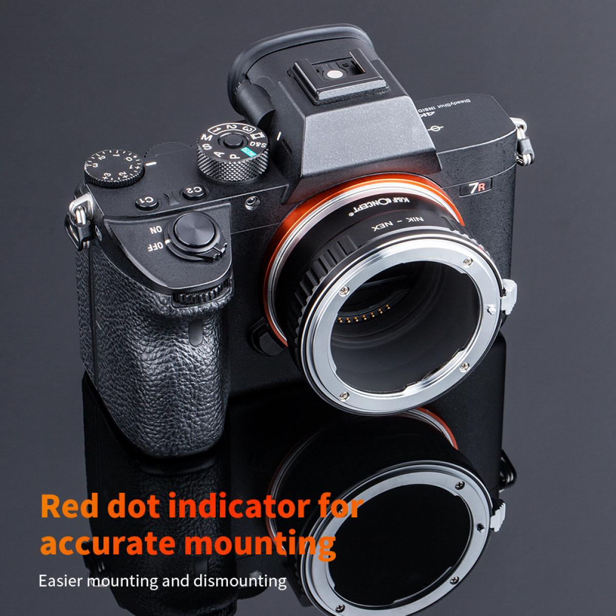 K F Concept Adapter für Nikon F Objektiv auf Sony E Mount Kamera