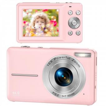 Cámara para Niños, FHD 1080P Cámara Digital para Niños Video Cámara con 32GB Tarjeta SD 16X Zoom Digital, Compacto Apuntar y Disparar Cámara Pequeña Cámara Portátil para Adolescentes Estudiantes Niños Niñas Seniors (Rosa)