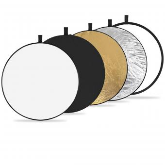 Reflector circular cinco en uno 80 cm Oro Plata Negro Blanco Panel de luz suave translúcido Retrato Fotografía al aire libre Bloqueo de luz Accesorio de tienda de fotografía plegable portátil K&F Concept