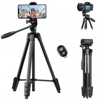 59,4''/1,5 m aluminium rejsetripod med Bluetooth-fjernbetjening og justerbar højde (17-60 tommer) – Letvægts (0,61 kg), 360° panorama, kompakt foldning (42 cm) – Ideel til B174A1 rejse og udendørs brug
