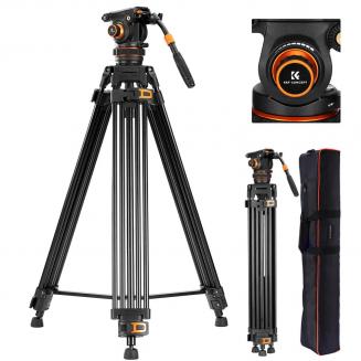 K&F Concept VA3+BV20 Fluid Head Videostativ 75.2"/1.91m med 10KG Belastningskapacitet, Professionelt Kamera Stativ til Videooptagelse