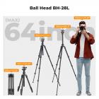 K&F Concept 1,63 m Aluminiumsrejsestativ – Let Rejse- & Vlog Kamera Stativ med CNC BH-28L Kuglehoved og Mobiltelefonclips (K234A0+BH-28L)