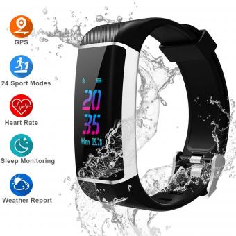 GPS Fitness Tracker, Farbdisplay Activity Tracker Uhr mit Herzfrequenzmesser, integriertem GPS, mit 24 Sportmodi, IPX67 wasserdichtem Bluetooth Smart-Armband mit Schrittzähler, Kalorienzähler