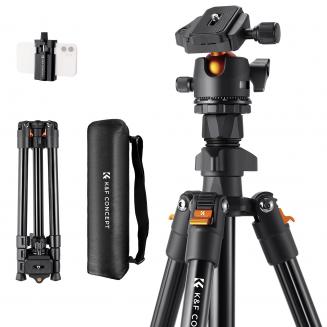 Treppiede da viaggio da 64"/1,6 m Treppiede da viaggio compatto in alluminio leggero per fotocamera Vlog Flessibile e portatile Carico da 8 kg/17,6 libbre con portatile, per fotocamere DSLR K234A0+BH-28L