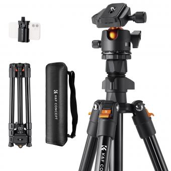 64"/1,6 m leichtes Aluminium-Reisestativ, kompaktes Vlog-Kamerastativ, flexibel und tragbar, 17,6 lbs/8 kg Tragkraft mit tragbarem Gerät, für DSLR-Kameras K234A0+BH-28L