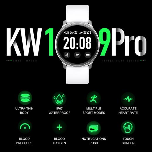 KW19 Reloj Inteligente Deportivo Android Iphone SMARTWATCH Rosa Azul Negro  Blanco