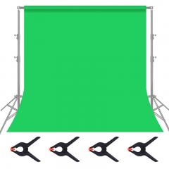 Fondo de muselina verde de 1.8 * 2.8 m, paño de tecleado sin costuras suave plegable con 4 clips de resorte, utilizado para fotografía de video y TV