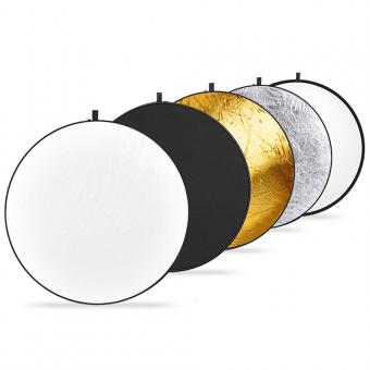 Reflector de 43 pulgadas / 110 cm Bolsa de cinturón multidisco plegable 5 en 1-transparente, plateado, dorado, blanco y negro