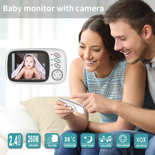 Video-Baby-Monitor mit Kamera und Audio Raumtemperatur Schlaflieder weißes Rauschen Gesprächsrückhaltung 24,6 m Reichweite und lange Akkulaufzeit hält Babys sicher mit Nachtsicht 