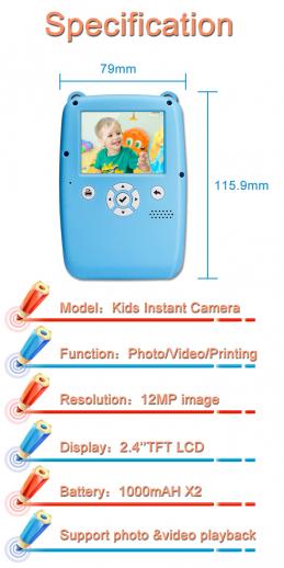 Cámara instantánea para niños Cámara de impresión HD1080p Cámara digital de  fotos de video con papel de impresión para niños Regalo de Navidad de  cumpleaños