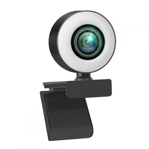 V30 1080P Webcam with Microphone and Ring Light, Plug and Play Webcam