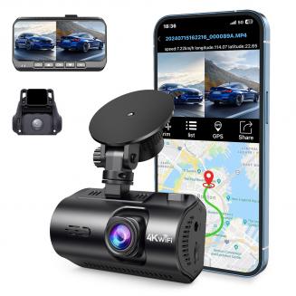 Cámara Dash 4K Delantera y Trasera con GPS WiFi Visión Nocturna y Modo de Estacionamiento 24H Kentfaith