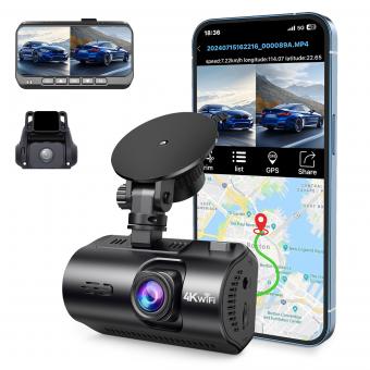4K Dash Cam Front and Rear with GPS WiFi Night Vision 24H Parking Mode Kentfaith