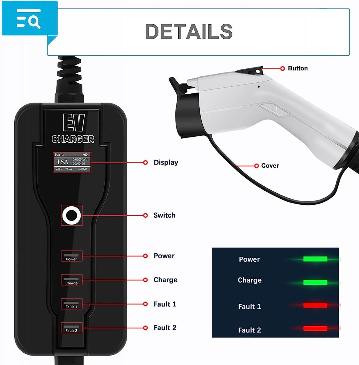 American standard AC (J1772) Type1 indicator light charging gun