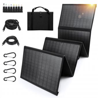 Paneles solares plegables - paneles solares portátiles de 60W con 5v USB y 18v DC para acampar, teléfonos móviles, tabletas y dispositivos de 5 - 18v - compatibles con centrales solares