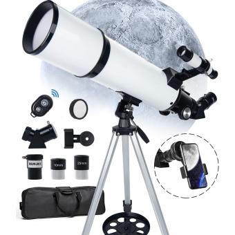 Telescopio portátil de Observación de estrellas con apertura de 80 mm y distancia focal del eclipse solar de 600 mm