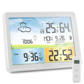 Station météo sans fil Horloge météo colorée numérique avec capteur  extérieur Thermomètre extérieur intérieur avec date température humidité  Baromètre Alarme