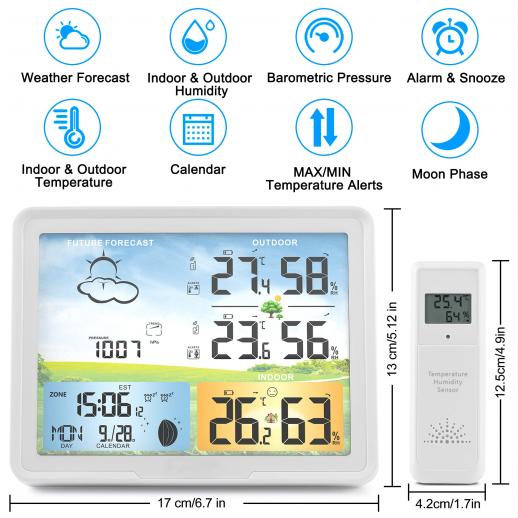 Prévoir Station Météo sans Fil USB Horloges De Météorologique avec Capteur  Thermomètre Extérieur Intérieur avec Date Température Humidité Baromètre