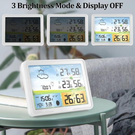 AOZBZ Station météo numérique sans Fil avec capteur extérieur, thermomètre  intérieur et extérieur avec Temps, température, humidité, baromètre, réveil  (Bois Updates) : : Jardin