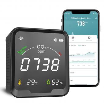 Detector inteligente de co2, Monitor de calidad del aire interior, detector de dióxido de carbono del sensor ndir, detector de aire de temperatura y humedad de alarma de co2, medidor digital de CO2 de Smart Life tuya App