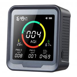 Wykrywanie CO2,6-w-1 Monitor jakości powietrza wewnętrznego, PM2.5, PM10, AQI, temperatura i użytkowanie z alarmem, dla urządzeń, piwnic, namiotów upraw, biur itp.