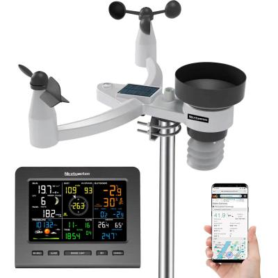 Stazione meteo Wi-Fi 7 in 1 con Solare | Sistema di monitoraggio remoto interno/esterno, Umidità di temperatura Velocità del vento/direzione Pioggia UV e altro ancora, Console colore wireless con dati di previsione, allarme, avvisi