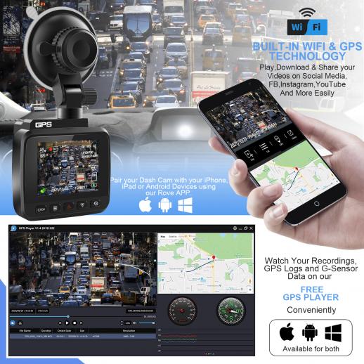 Enregistreur de voiture V53 3.0 IPS 4K HD avec angle d'enregistrement de  170° avec capteur G, GPS, WiFi, enregistrement en boucle, surveillance du  stationnement, vision nocturne (4K @3840*2160P) - K&F Concept