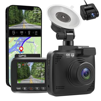 V53 da 3 pollici IPS 4K-HD Dashcam Telecamera per auto con angolo di registrazione di 170° con sensore G, GPS, WiFi, registrazione in loop, monitoraggio del parcheggio, visione notturna (4K 3840*2160P) doppia fotocamera