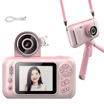 Appareil photo numérique S9 Kids avec objectif réversible, trépied, 1080P, 40 mégapixels, meilleur appareil photo pour enfants pour garçons et filles à partir de 3 ans Rose