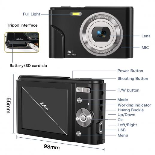 Appareil photo numérique pour enfants S9 avec objectif à bascule, trépied,  1080p, 40 mégapixels, meilleur appareil photo pour enfants pour garçons et  filles à partir de 3 ans bleu - K&F Concept