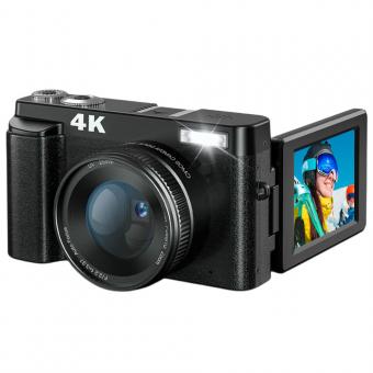 Cámara digital 4K para fotografía y vídeo [autofoco y estabilización] Cámara de blog de vídeo de 48 MP con tarjeta SD, cámara compacta de pantalla abatible de 180° de 3" con flash, cámara de viaje con zoom digital de 16x