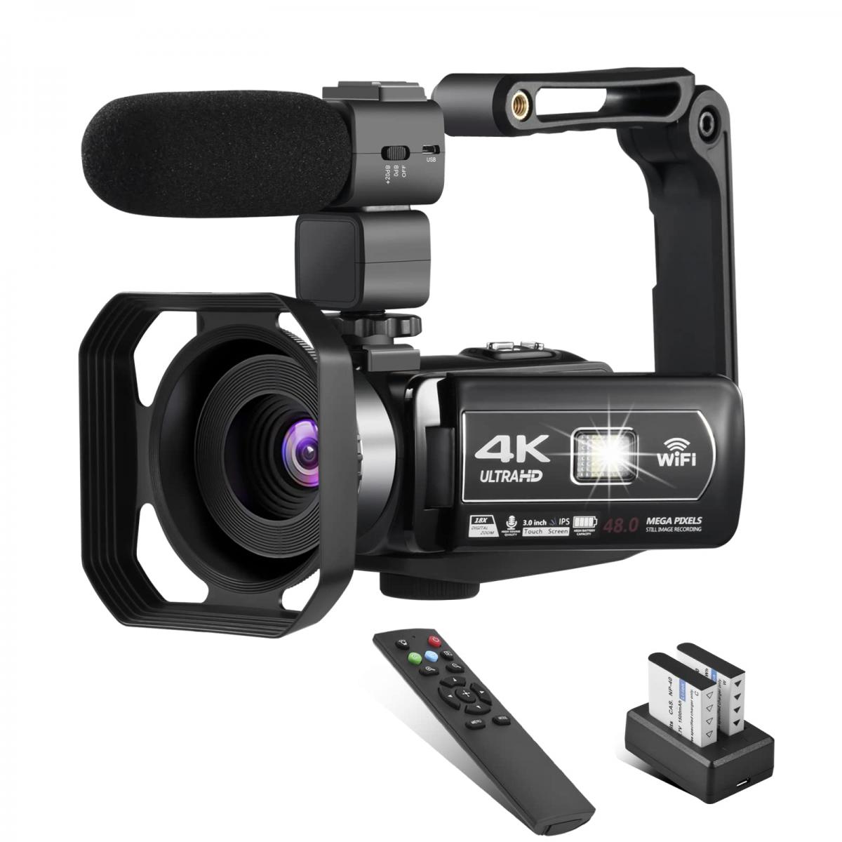 Videocámara de videocámara 4k para  Ultra HD 4K 48MP Video Blog  Videocámara con micrófono y control remoto Cámara digital WiFi 3.0 IPS  Pantalla táctil IR Visión nocturna 2 Baterías - K&F Concept
