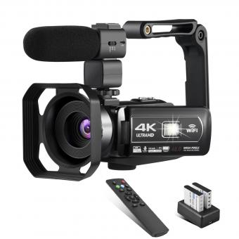 Caméra vidéo 4k Caméscope pour YouTube Ultra HD 4K 48MP Vidéo Blog Caméscope avec microphone et télécommande WiFi Appareil photo numérique 3.0" IPS Écran tactile IR Night Vision 2 Batteries