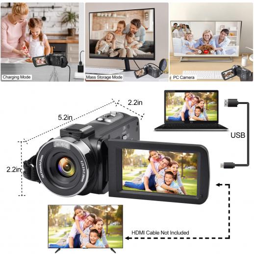 Videocámara, grabación de video en 4K, con micrófono, para fotografía y  video, UHD 56MP, cámara de vlogging para , con zoom de 16X, pantalla