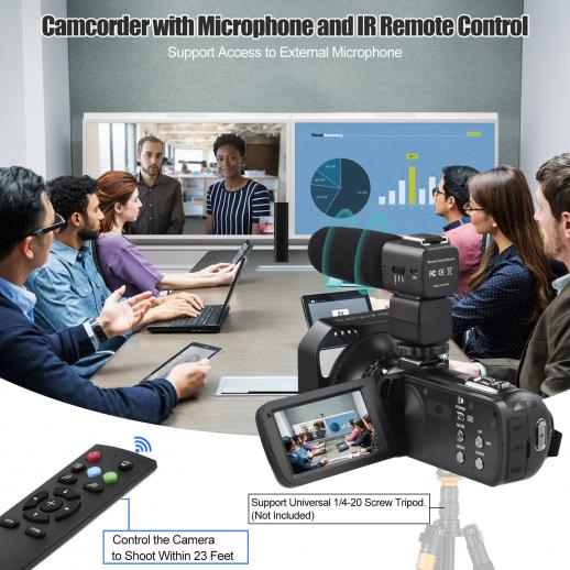 OIEXI 4k Video Camera Camcorder con Zoom Digital 18X, Cámara para Vlogging  de 48MP para , Pantalla Táctil IPS de 3.0 pulgadas con Rotación de  270°, Micrófono, Control Remoto, Visión Nocturna IR