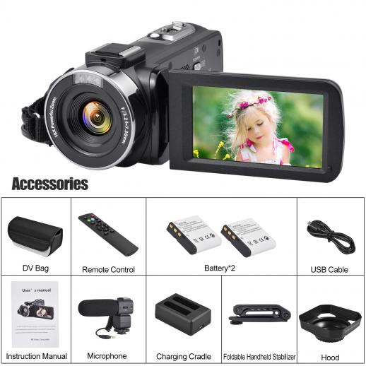 Videocámara 4K Ultra HD, 48MP 30FPS grabadora de video Cámara digital de 3  pulgadas, pantalla abatible de 3 pulgadas, zoom digital 18X, cámara de
