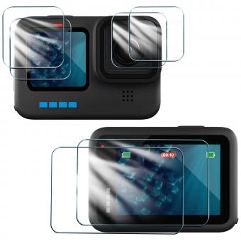 Dureté 9H GoPro Hero 11 10 9 Noir, Protecteur d'écran en verre trempé ultra clair + Protecteur d'objectif en verre trempé + Film d'affichage LCD avant en verre trempé pour GoPro Hero 9 10 11 Caméra d'action