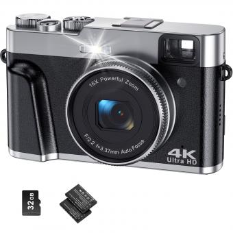 Digital Camera for beginners 48MP Vlogging Camera for YouTube 4K 16X Digital Zoom Vlog Camera with SD Card, 2 Batteries, Viewfinder & Mode Dial