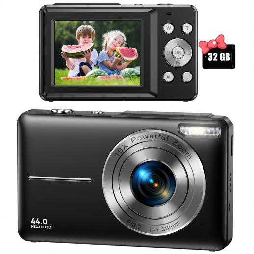 Macchina fotografica per bambini, fotocamera digitale FHD 1080P per bambini  Videocamera con 32GB SD Card 16X zoom digitale, fotocamera compatta punto
