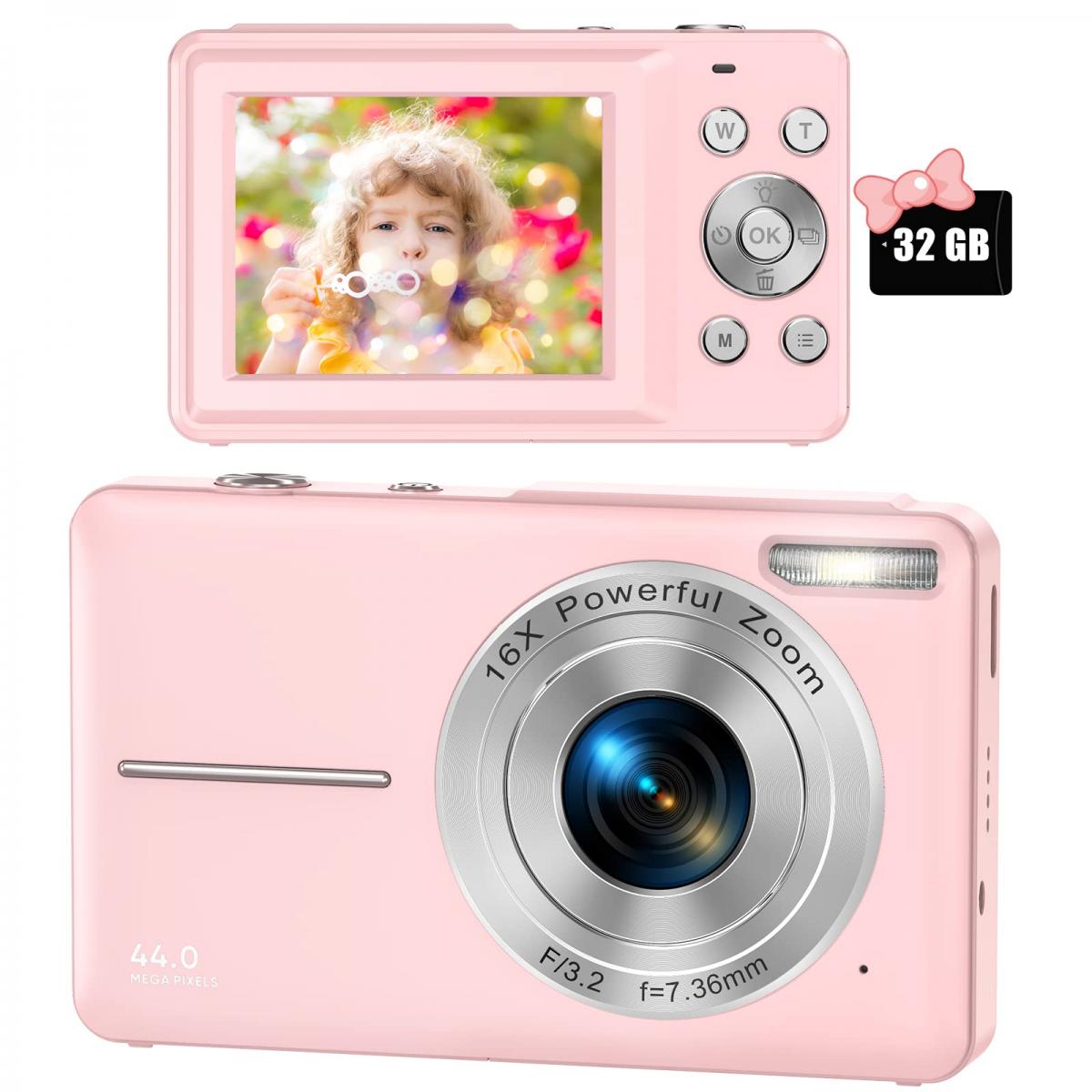 Appareil Photo Numérique 48MP 4K HD Compact Caméra Enfant avec Carte 32Go  Zoom Digital 16X Écran 3 '' 180°，Objectif Grand Angle,Appareil Photo