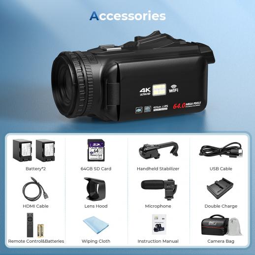 Caméscope GENERIQUE Caméscope 4K Caméra vision nocturne numérique  infrarouge HD Wifi avec microphone et télécommande