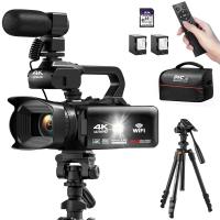 4K Video Camera Professional 60FPS for Filmmaking, Movie & Photography, Video Recorder Camera with 18X Zoom, Digital Camera for Video Recording, 4in Flip Touchscreen, Lightweight Tripods, 64GB, Kentfaith