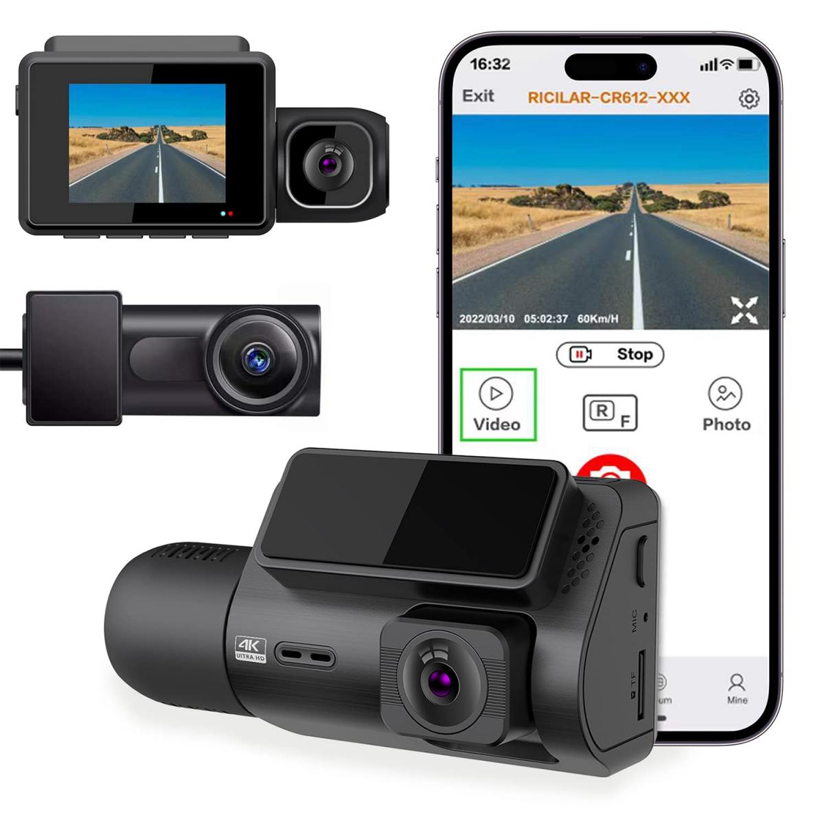 3-Kanal-Autokamera mit GPS (vorne/hinten/innen) mit 2K + Parkmodus