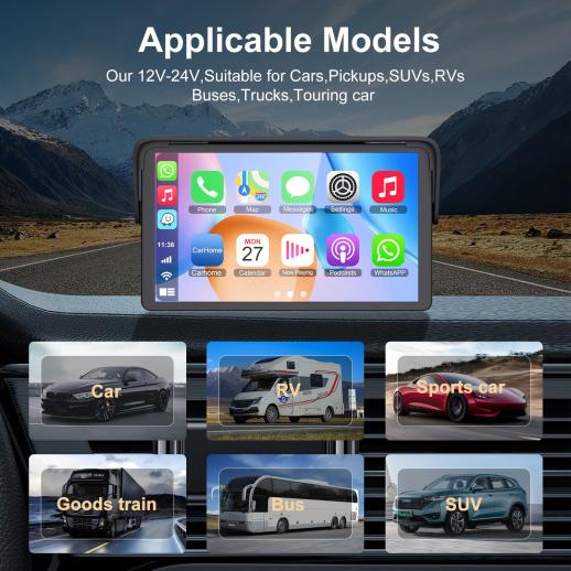 Schermo portatile Apple Carplay per auto, 7 pollici IPS Touchscreen Auto  Stereo Supporto senza fili Carplay & Android Auto, AirPlay, Bluetooth,  Mirror
