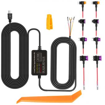 Dash Cam Hardwire Kit, Mini-USB Hard Wire Kit 11,5ft, 12-24V zu 5V Auto Dash Kamera Ladegerät Netzkabel, Geschenk 5 Sicherungshahn Kabel mit Batterie Ablassschutz für 24h Parkplatz Monitor