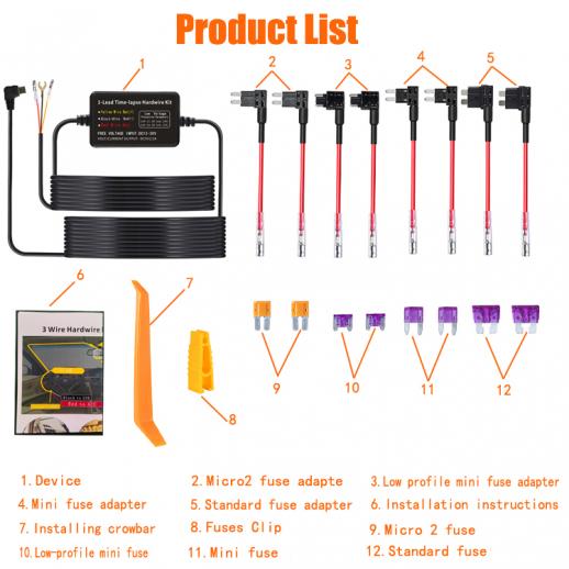 Dash Cam Micro-USB Hard Wire Kit 11.5ft