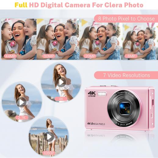 Appareil photo numérique, appareil photo pour enfants avec carte 32 Go,  appareil photo compact 1080p 44MP, mini appareil photo portable pour  enfants