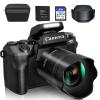 4 digitalt kamera for fotografi og video, 64 MP WiFi berøringsskjerm Vlogging-kamera for YouTube med Flash, 32 GB SD-kort, objektivhette, 3000mAH-batteri, front- og bakkamera - svart