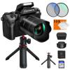 Oppgradert 4K 64MP Digitalkamera for Fotografibegynnere, Video, YouTube Vlog, 4-tommers WiFi Touchskjerm med Blits, Linsepose, 52mm Black Mist 1/4 + CPL Filter, Kamerastativ, 3000mAH Batteri, Kentfaith