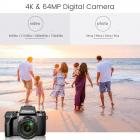Oppgradert 4K 64MP Digitalkamera for Fotografibegynnere, Video, YouTube Vlog, 4-tommers WiFi Touchskjerm med Blits, Linsepose, 52mm Black Mist 1/4 + CPL Filter, Kamerastativ, 3000mAH Batteri, Kentfaith